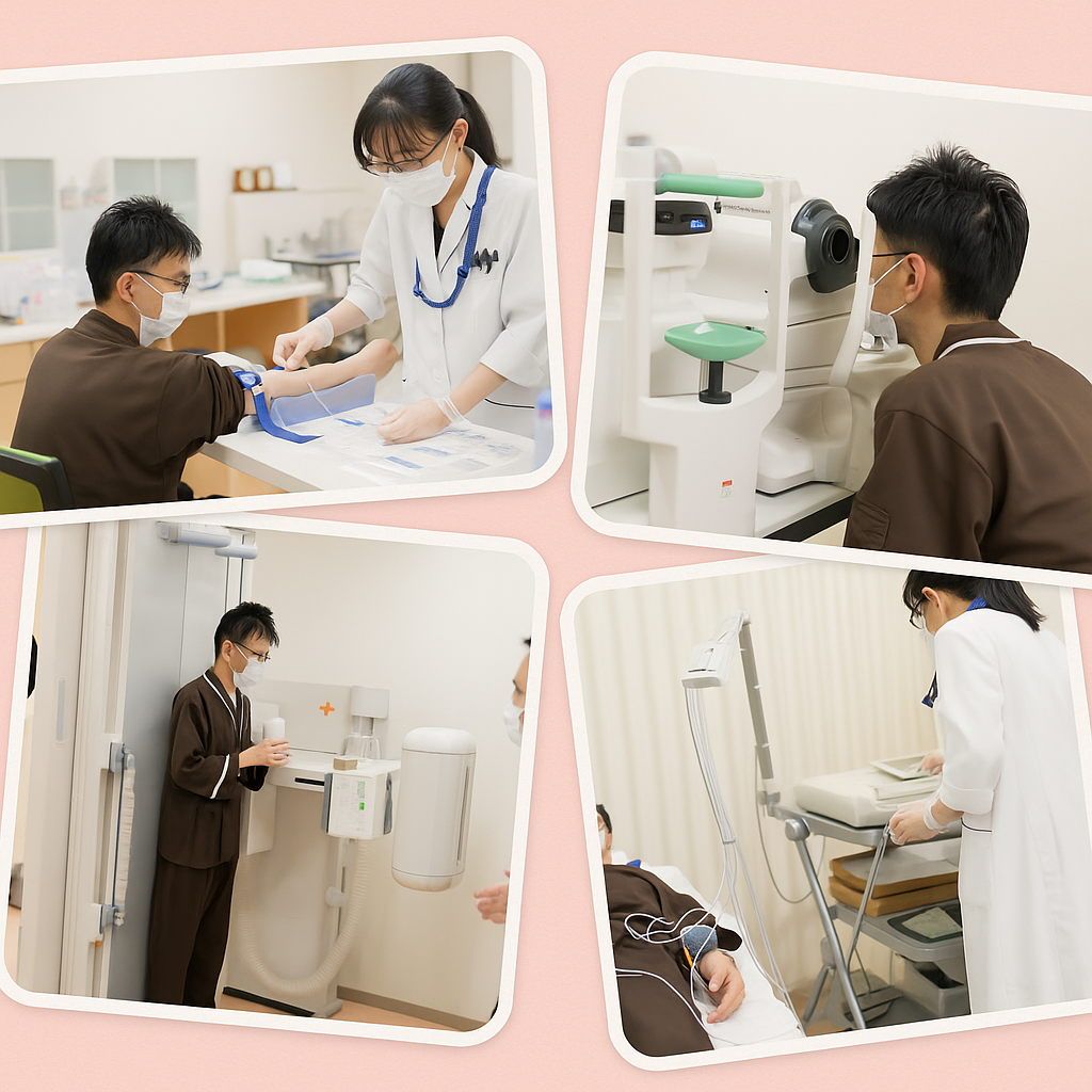 採血・レントゲン・心電図など、健診での検査のようす